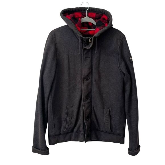 Abercrombie & Fitch Hooded Jacket L Flannel Lined Buffalo Plaid Button Z…